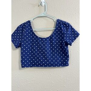 Nautical Preppy Patriotic DIVIDED by H&M Blue Polka Dot Crop top‎ Women's Size L